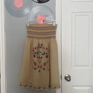 Flying Tomato Beige Skirt with Colorful Embroidery